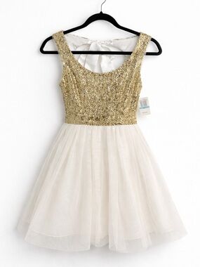 B Darlin Tulle Gold Sequin-Embellished Fit
& Flare Dress